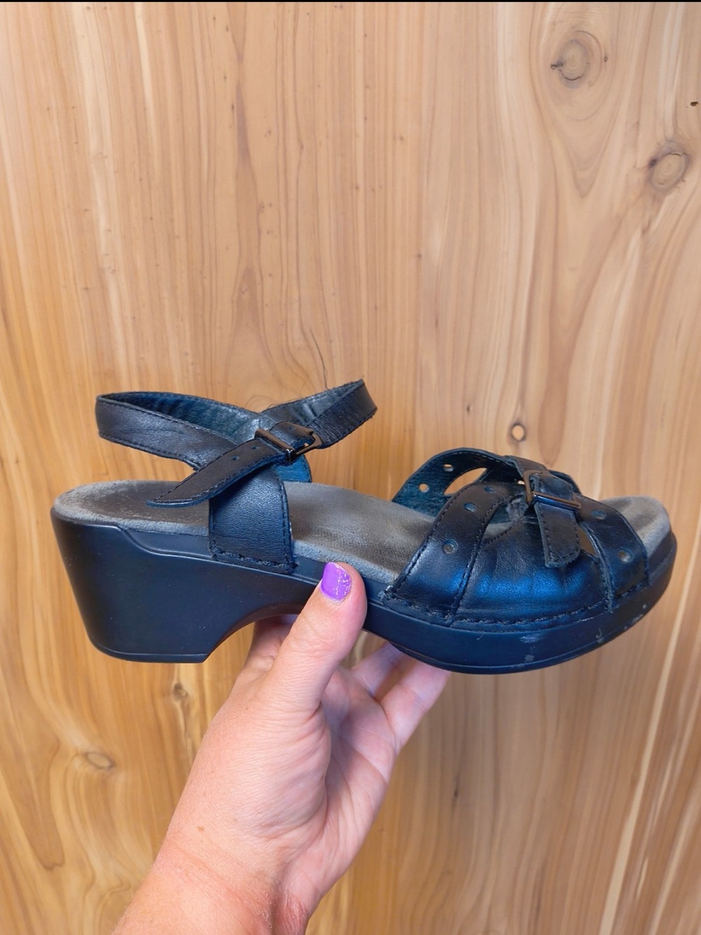 Dansko Black Women's Leather Slingback Sandal, Size 38